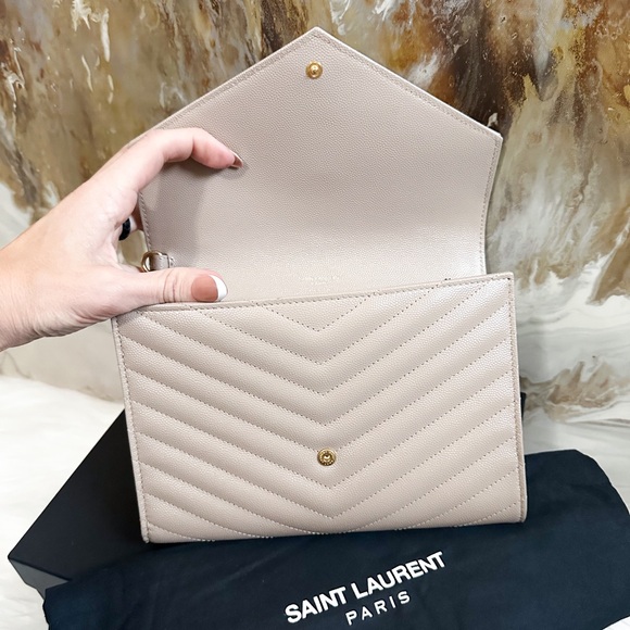 Saint Laurent Cassandre Matelasse Flap Pouch Wristlet - Beige - Picture 3 of 10